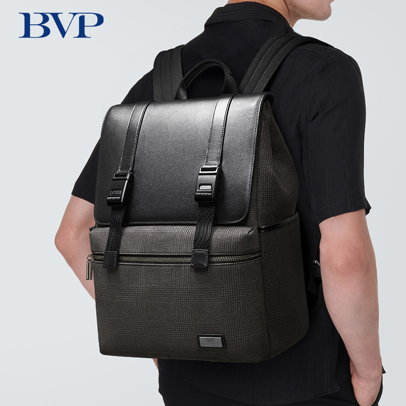 Bvp Genuine Leather Backpack Men's Business Backpack Large Capacity Business Trip Travel Bag Men's Luxury Brand Computer Bag