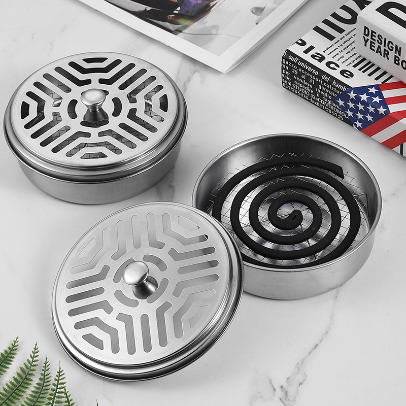 Stainless steel mosquito coil dribble cover Large household fire repellent mosquito coil tray bracket Hollow join gray plate mosquito coil box