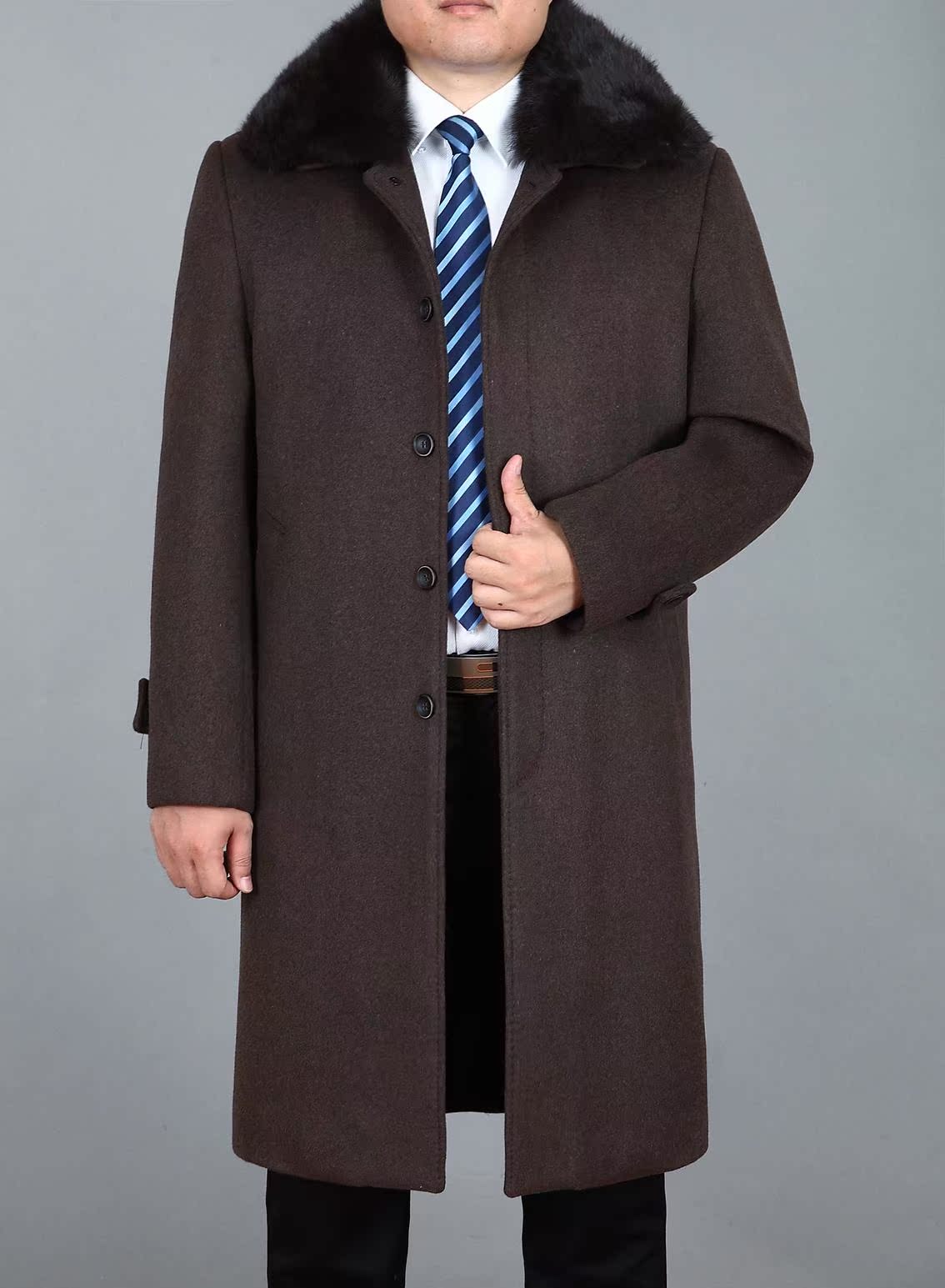 Áo len mùa đông nam trung niên cộng với nhung dày cha cashmere áo khoác nam dài đến đầu gối áo ấm nam