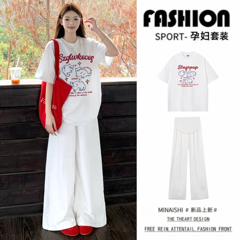 Maternity Suit Summer Pure Cotton Short-Sleeved T-Shirt Loose Fit to Cover Belly Stylish Versatile Maternity Wear Maternity Top