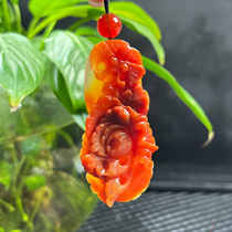 Natural Jade Yunnan Huanglong Jade Fine Jewelry Eggplant Mountain Full Red Flower Blooming Wealth Pendant Sweater Chain Certificate