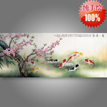 Nine fish map famous pure hand-painted Chinese painting small six-foot banner Chinese living room hotel decoration painting More than a gift every year