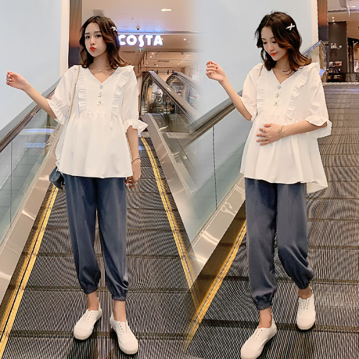 Pregnancy Woman Dress Summer Suit Summer Tide Moms Out Fashion Money Nets Red Pregnancy Moms Wave Bottling Pregnant Women Summer Clothing Two Sets