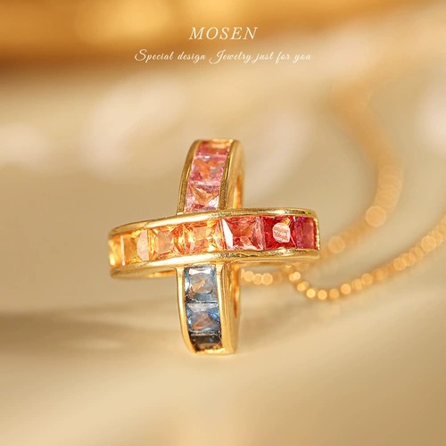 末森 Ювелирное украшение, радужное ожерелье, инкрустация камня, сапфировая подвеска, золото 18 карат, легкий роскошный стиль, делается под заказ