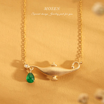 Stomen Mosen jewelry lamp necklace 18K gold inlaid emerald diamond pendant female light Luxury customization