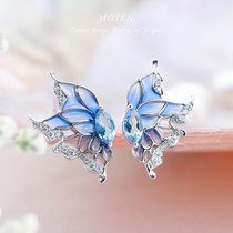 Stomen Mosen jewelry Butterfly Dream earrings 18K gold inlay aquamarine women niche light luxury earrings custom