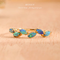 Stomen Mosen jewelry moon Cassia ring 18K gold inlaid Opal gem color treasure female ring niche jewelry custom