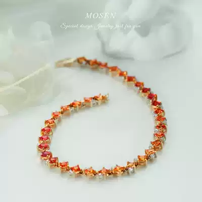 Stomen Mosen jewelry rainbow hand female 18K gold inlay orange sapphire light luxury niche jewelry customization
