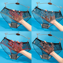 No trace underwear female sexy lace summer unscented thin size transparent breathable nude embroidery mesh low waist temptation