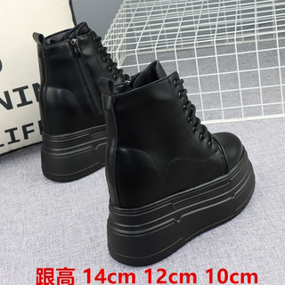 14公分厚底美拉德高帮鞋女短靴秋冬黑色显瘦内增高12cm松糕休闲鞋