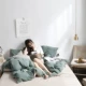 ins gió đỏ ròng bông rửa denim bông trải giường chăn bông Bắc Âu giường đôi đơn giản - Bộ đồ giường bốn mảnh