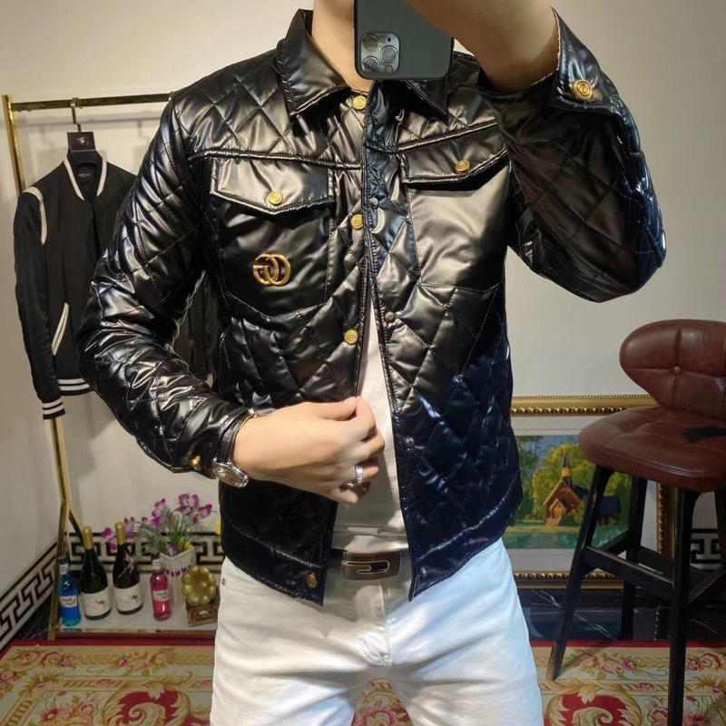 New Autumn and Winter Glossy Thin Cotton Men's Lapel Diamond Pattern Simple and Stylish Jacket, Trendy Versatile Slim-Fit Jacket