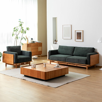 Cherry wood all solid wood corduroy fabric sofa Nordic Japanese-style small apartment single-three combination living room furniture