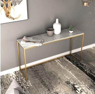 Nordic simple modern marble entrance table golden iron entrance table several sofa backs several long narrow tables against the wall