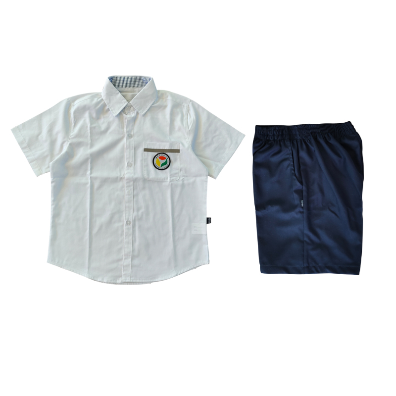 In Stock, Primary and Secondary School Students, the Same Style as Binjiang Primary School's Class Uniforms, Summer Short-Sleeved Shirt and Shorts Set
