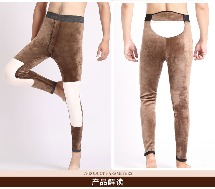 Quần nhung Bắc Cực cộng với quần nhung ấm nam trung niên 40-50 tuổi cao đến đầu gối đệm quần cotton dày Bố tải quần rộng quần tất lót lông