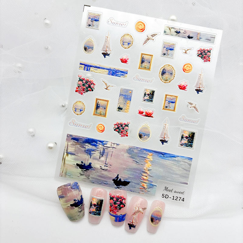 5D Embossed Stereo Van Gogh Sunflower Starry Night Moon Monet Garden Water Lily Iris Manicure Stickers Nail Stickers 5D Embossed Stereo Van Gogh Sunflower Starry Night Moon Monet Garden Water Lily Iris Manicure Stickers Nail Stickers