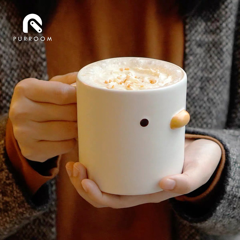 PURROOM Chick Ceramic Bowl small Chicken Mark Cup to protect the cervical spine Anti-pelting basin Water drinking bowls Master cups