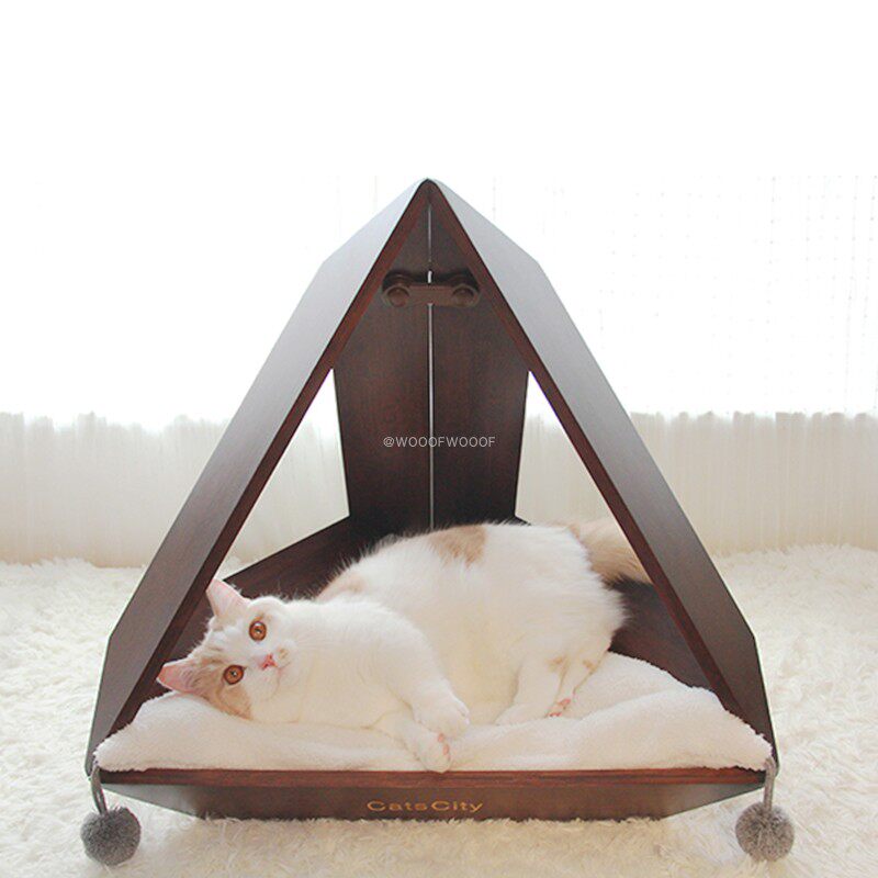 Triangle Space Cabin CatsCity Domestic Designer Brands Kitty Home Innate and Wood Cat Bed