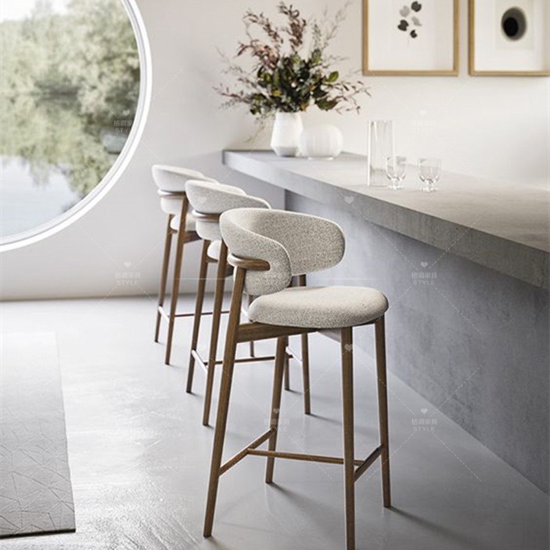 Nordic Solid Wood Light Lavish Minimalist Creative Bar Chair Front Desk Reception High Chair Home Stainless Steel Island Bench Bar Table Chairs
