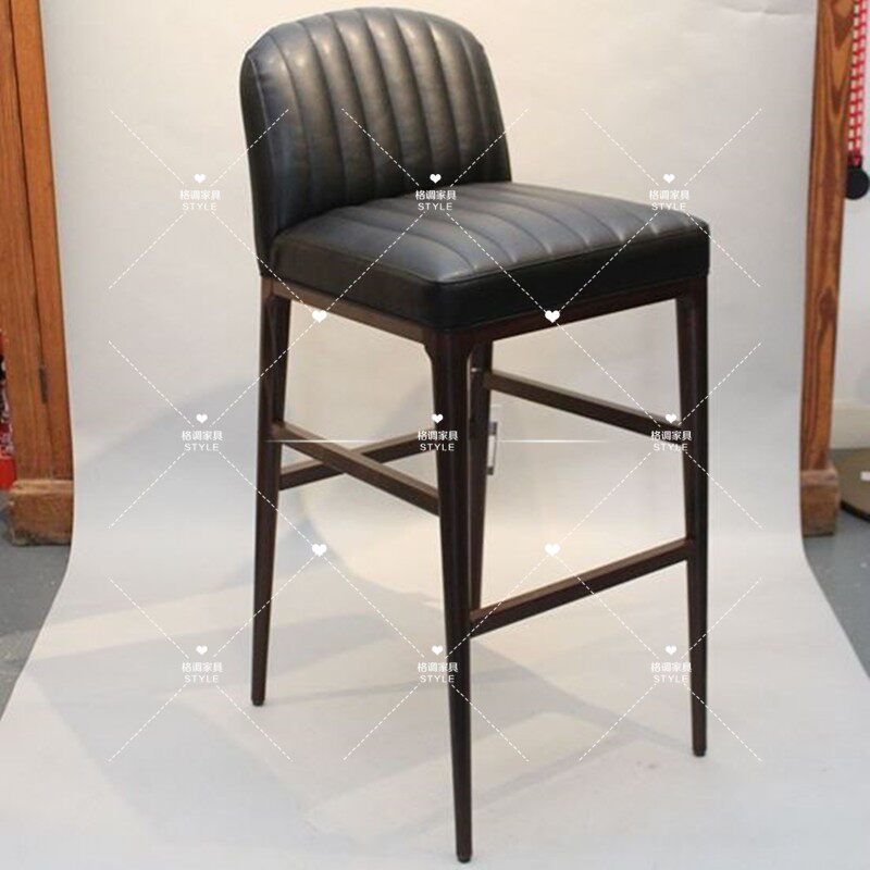 Nordic Minimalist New Modern Fabric Dining Chair Light Lavish Talks Casual Chair Bar High Foot Chair Leather Art Solid Wood Bar Chair