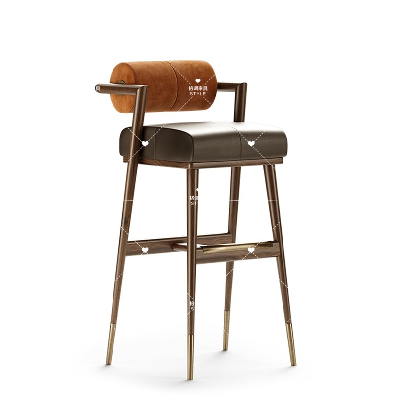 Nordic simple solid wood bar chair home high stool light luxury metal stainless steel bar chair front desk high chair