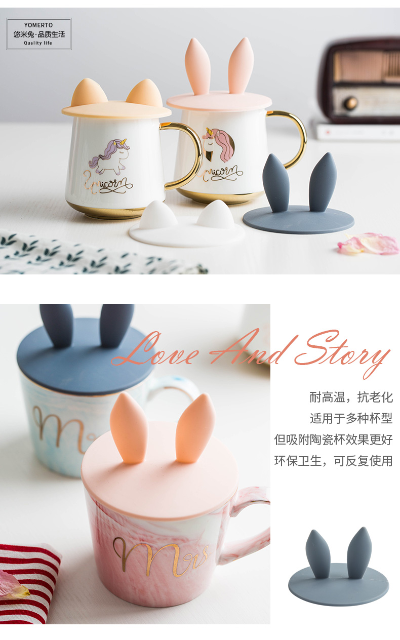 Cốc bìa phổ quát silicone sứ cốc duy nhất bán dễ thương cốc tròn tách trà cốc in cốc cốc cốc chống bụi - Tách bình giữ nhiệt cute