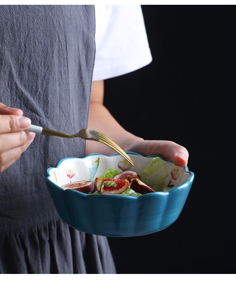 Web celebrity fruit salad bowl home students and lovely young girl heart ceramic tableware ins rainbow such use creative Japanese soup bowl