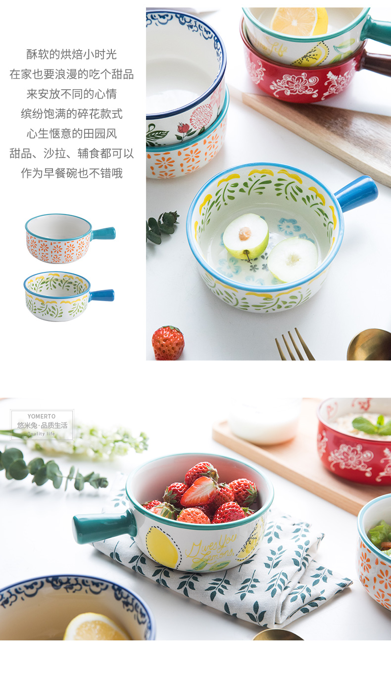 Japanese ins web celebrity creative dishes soup bowl express single handle porridge household children to use ceramic rainbow such use