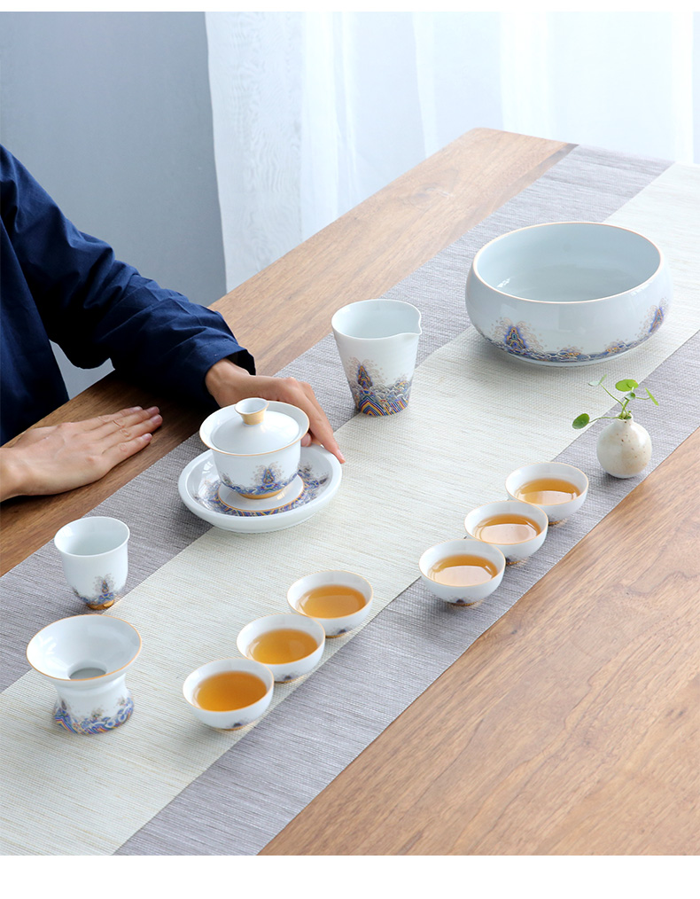 Colored enamel porcelain teacup household kung fu tea set sample tea cup manual single CPU master cup white jade porcelain tea bowl