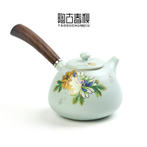 Innovative three-dimensional lying flower Ru Kiln Teapot Filter Kung Fu tea side handle pot open piece Ru Porcelain Japanese Ceramic single teapot