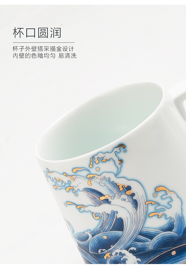 Blue and white porcelain ceramic tea cup with cover filtration separation of tea cup of office cup tea cups of tea cup