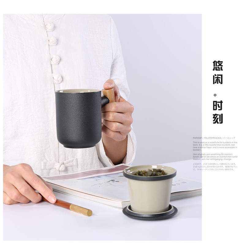 Ceramic filter cups tea cup office cup home mark cup with cover spoon separation glass tea cup customization