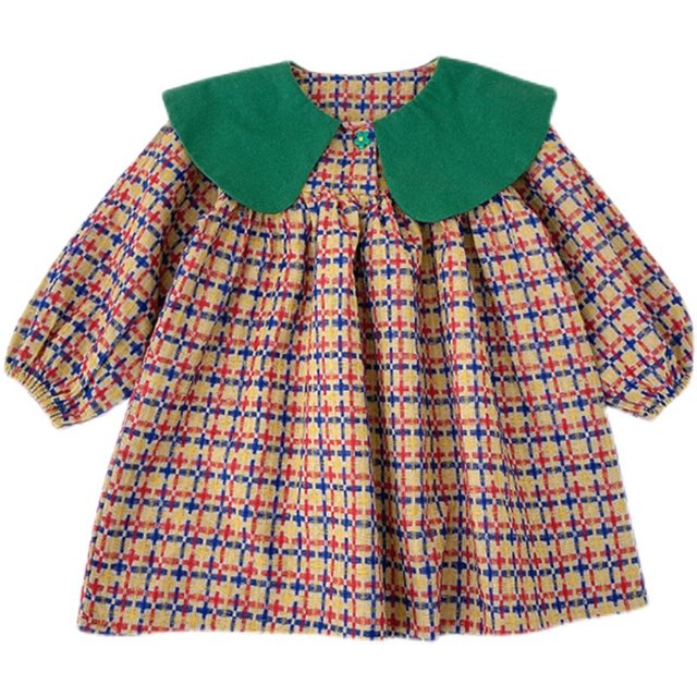 Girls plaid dress spring and autumn 2022 new children's foreign style princess dress girl baby children's long-sleeved skirt