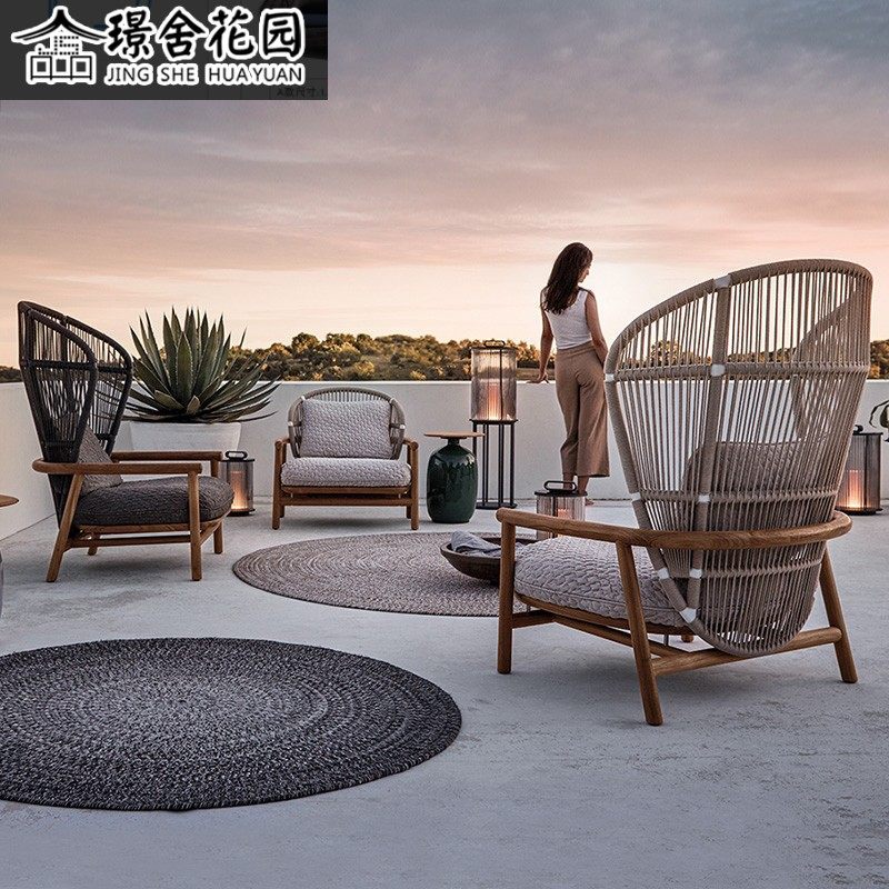 Outdoor Balcony Grapewood Casual Vines SOFA DESIGNER LIKE BOARD ROOM HIGH BACK RATTAN CHAIR TEA TABLE COURTYARD VILLA COMPOSITION-TAOBAO