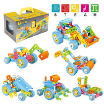 STEM Childrens disassembly toy car Detachable soft plastic assembly Assembly Screw engineering car deformation gift box