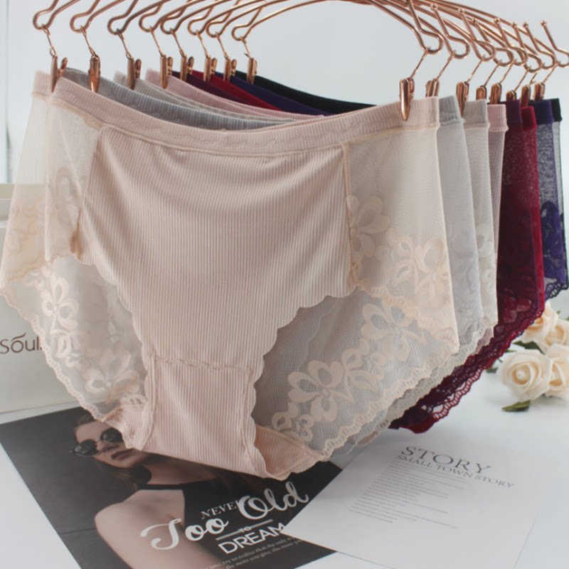 3 packs sexy lace transparent cute temptation threaded cotton high elastic women's panties medium and high waist briefs women