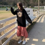 Толстовка, осеннее демисезонное платье, длинная юбка, комплект, средней длины, 20 года, в корейском стиле, крой «рыбий хвост»