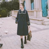 Военно-морское шерстяное пальто, длинная демисезонная ретро куртка, средней длины, в корейском стиле