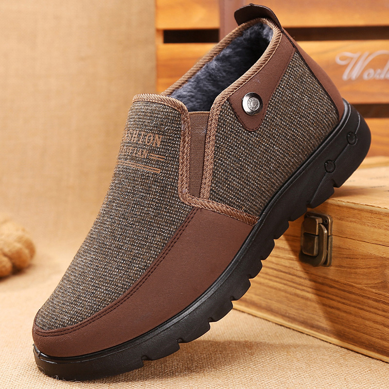 Giày mùa đông ấm áp cho nam Giày cotton cha cũ Giày trung niên thoải mái cộng với nhung vải Bắc Kinh cũ mùa thu và mùa đông giầy chạy bộ nam