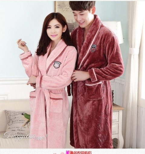 Cặp vợ chồng áo choàng flannel đồ ngủ khách sạn áo choàng tắm cotton nam và nữ mùa đông dày san hô lông cừu mùa xuân và áo choàng dài mùa thu shop đồ ngủ