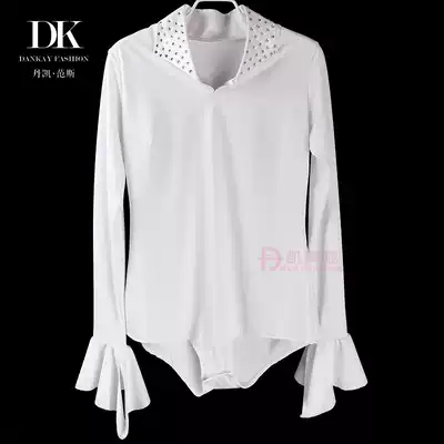 Dankai women women's men's step national standard Latin square dance three steps white horn long sleeve shirt plus size