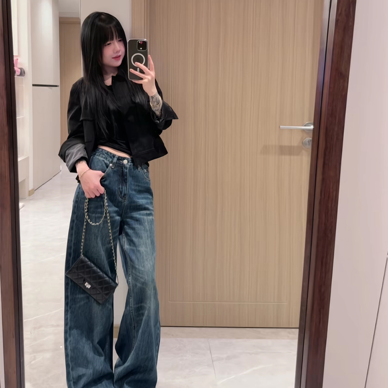 【Tuo Tuo Ye】Cat Whiskers Vintage Straight-Leg Jeans 2026 Summer New Vintage Design Pants for Women
