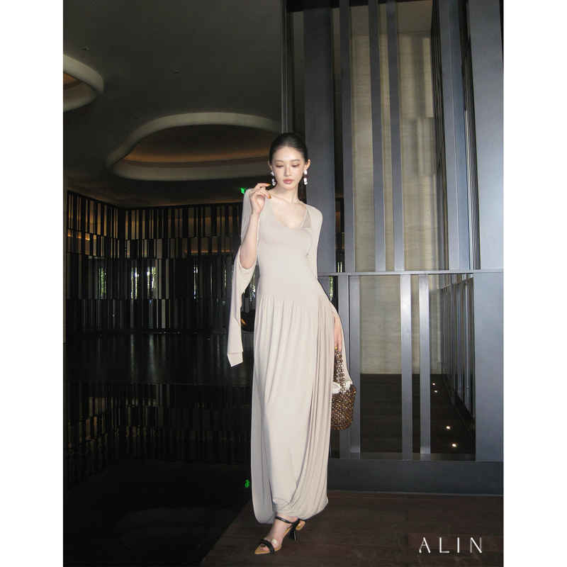 Alin【Cardamom】Two-Piece Diagonal Split Curved Pleated Dress Short Cardigan Set for Women Alin【Cardamom】Two-Piece Diagonal Split Curved Pleated Dress Short Cardigan Set for Women