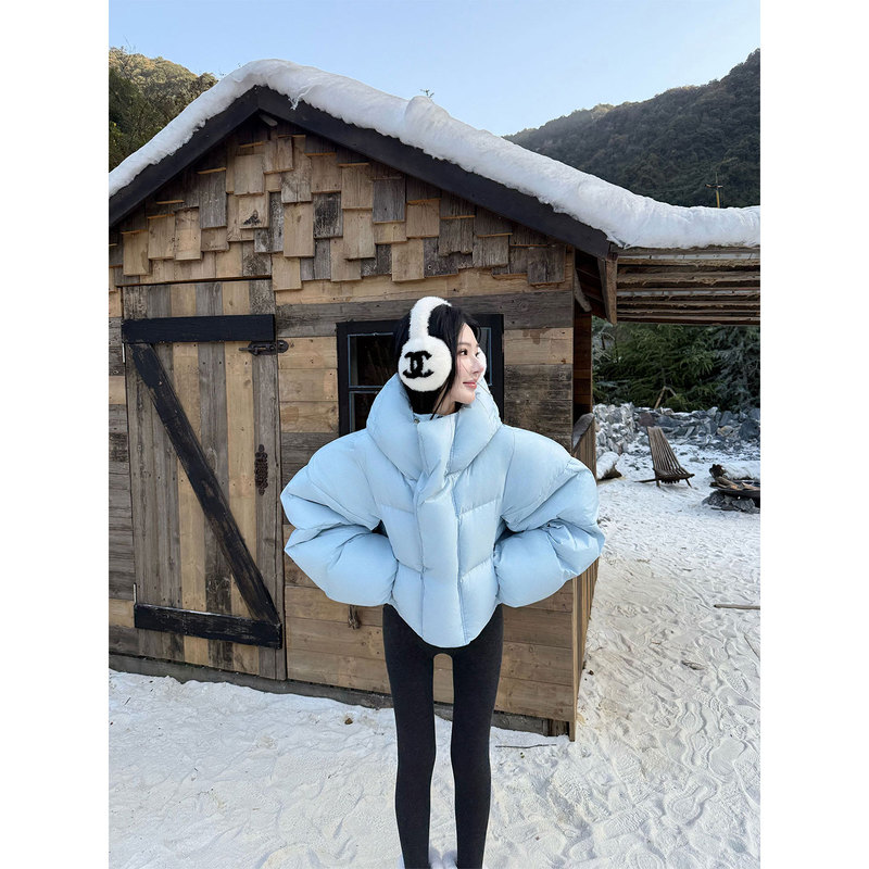 Alin【Fenxue Macaron】90 White Goose down Puff Blue down Jacket Women's Winter Hooded Short Coat