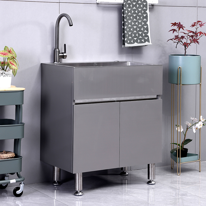 Stainless Steel Bathroom Cabinet Integrated Sink Cabinet Balcony Laundry Cabinet Kitchen Dishwashing Cabinet Vegetable Sink Floor-Standing