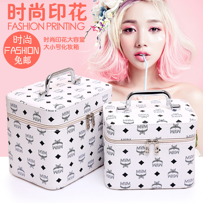 Cosmetic bag Large capacity storage bag Vintage printed portable cosmetics wash bag Small portable professional makeup box