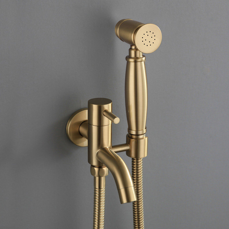 Wire Drawing Gold Mop Pool Toilet Spray Gun Tap High Booster Woman Flushing Cleaner Make-up Room Lotus shower Head full copper