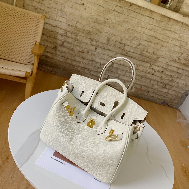 2026 New Milkshake White Top-Grain Leather Platinum Bag with Lychee Pattern Genuine Leather Women's Bag Single Shoulder Crossbody Handbag Small Bag