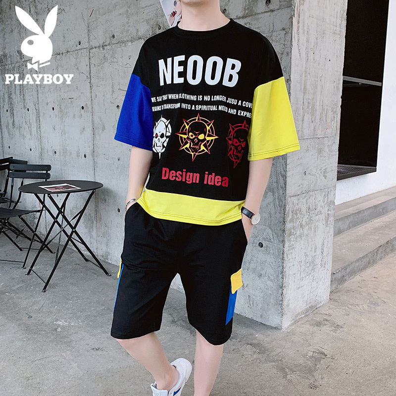 Playboy đầu mùa hè phù hợp với người đàn ông của nam giới xu hướng mất mới mùa hè váy sinh viên tuổi teen ngắn tay áo thun T